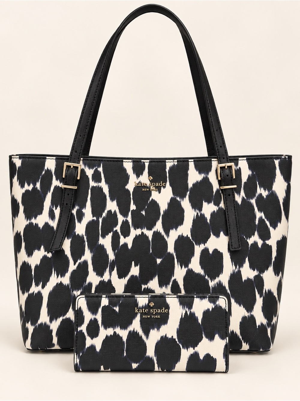 Kate Spade Black and White Leopard Print Tote Bag and matching wallet